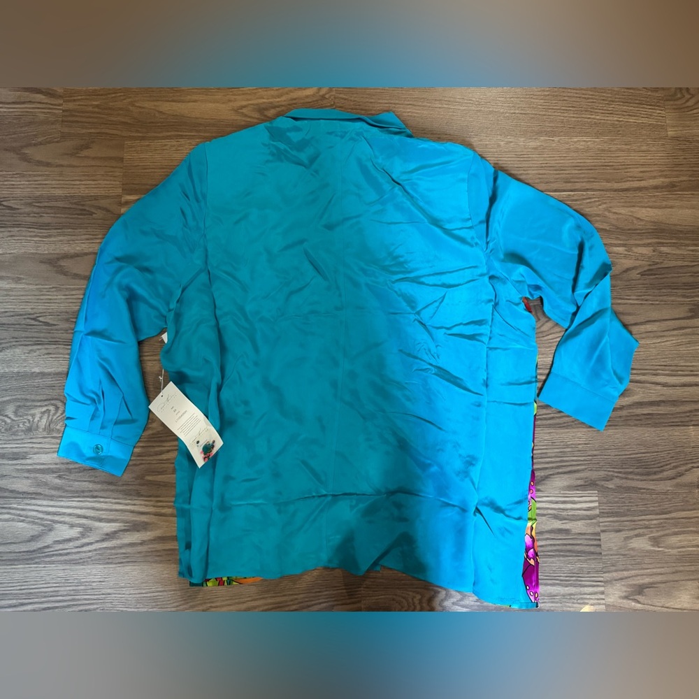 Diane Gilman Turquoise Silk Blouse - Picture 2 of 8